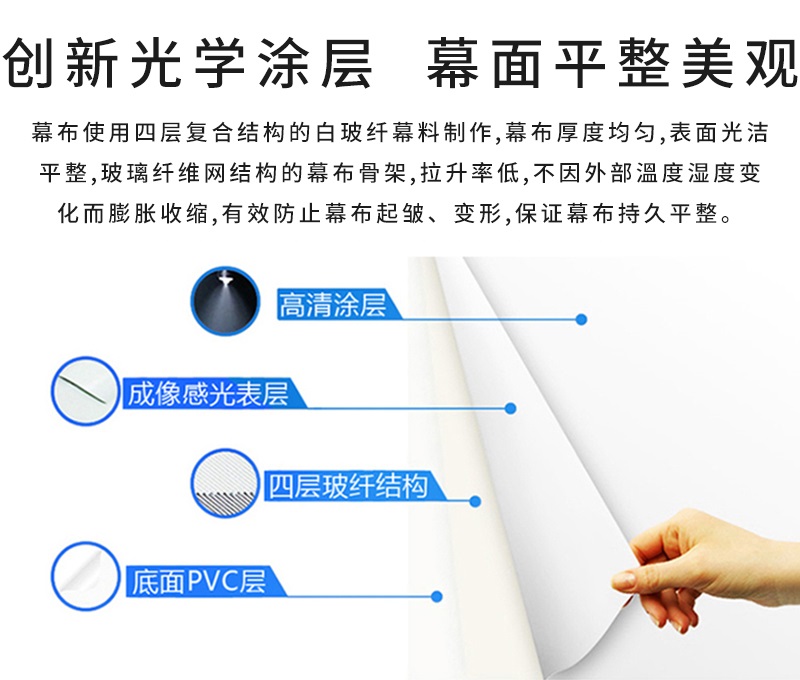 地拉投影幕由四層材質(zhì)構成